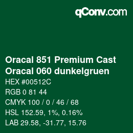 Code couleur: Oracal 851 Premium Cast - Oracal 060 dunkelgruen | qconv.com