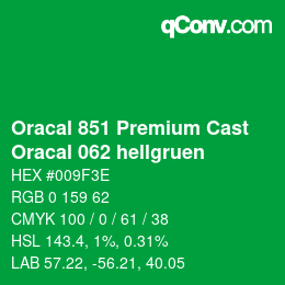 Código de color: Oracal 851 Premium Cast - Oracal 062 hellgruen | qconv.com