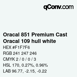 Code couleur: Oracal 851 Premium Cast - Oracal 109 hull white | qconv.com