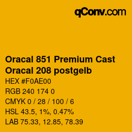 Code couleur: Oracal 851 Premium Cast - Oracal 208 postgelb | qconv.com