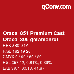 Code couleur: Oracal 851 Premium Cast - Oracal 305 geranienrot | qconv.com