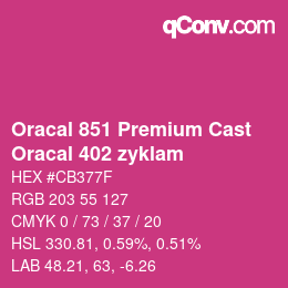 カラーコード: Oracal 851 Premium Cast - Oracal 402 zyklam | qconv.com