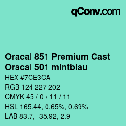 Farbcode: Oracal 851 Premium Cast - Oracal 501 mintblau | qconv.com