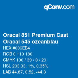 Code couleur: Oracal 851 Premium Cast - Oracal 545 ozeanblau | qconv.com