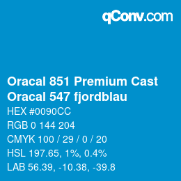 カラーコード: Oracal 851 Premium Cast - Oracal 547 fjordblau | qconv.com