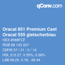 Code couleur: Oracal 851 Premium Cast - Oracal 555 gletscherblau | qconv.com