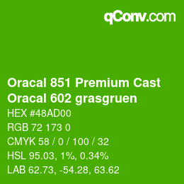 Code couleur: Oracal 851 Premium Cast - Oracal 602 grasgruen | qconv.com