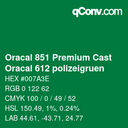 カラーコード: Oracal 851 Premium Cast - Oracal 612 polizeigruen | qconv.com