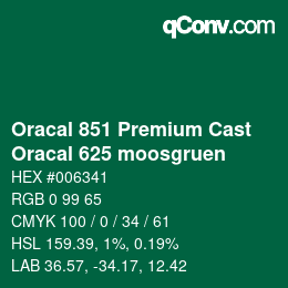Code couleur: Oracal 851 Premium Cast - Oracal 625 moosgruen | qconv.com