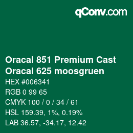 カラーコード: Oracal 851 Premium Cast - Oracal 625 moosgruen | qconv.com