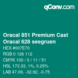 カラーコード: Oracal 851 Premium Cast - Oracal 628 seegruen | qconv.com