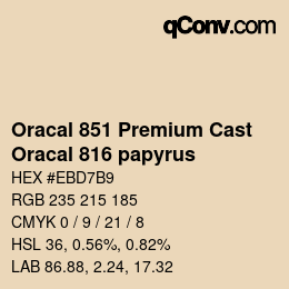 カラーコード: Oracal 851 Premium Cast - Oracal 816 papyrus | qconv.com