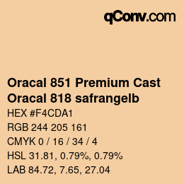 カラーコード: Oracal 851 Premium Cast - Oracal 818 safrangelb | qconv.com