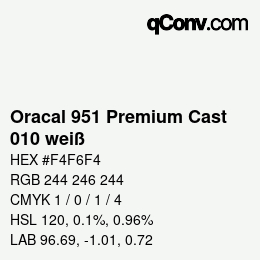 カラーコード: Oracal 951 Premium Cast - 010 weiß | qconv.com