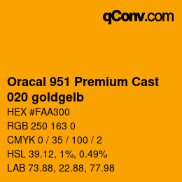 カラーコード: Oracal 951 Premium Cast - 020 goldgelb | qconv.com