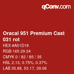 カラーコード: Oracal 951 Premium Cast - 031 rot | qconv.com