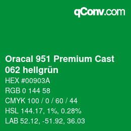 Código de color: Oracal 951 Premium Cast - 062 hellgrün | qconv.com