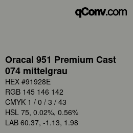 Farbcode: Oracal 951 Premium Cast - 074 mittelgrau | qconv.com