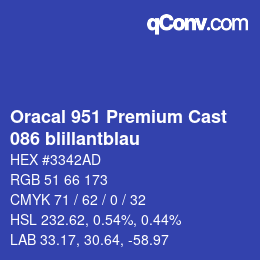 Farbcode: Oracal 951 Premium Cast - 086 blillantblau | qconv.com