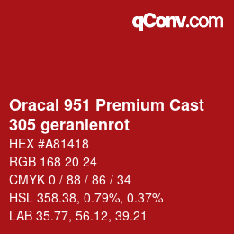 カラーコード: Oracal 951 Premium Cast - 305 geranienrot | qconv.com