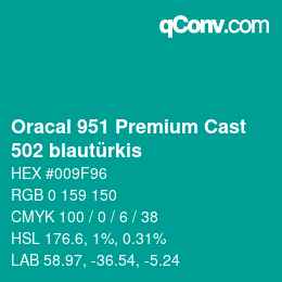 Código de color: Oracal 951 Premium Cast - 502 blautürkis | qconv.com