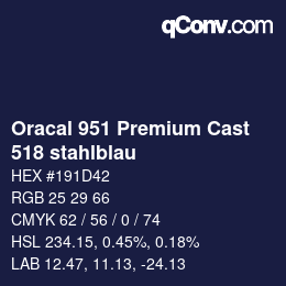 颜色代码: Oracal 951 Premium Cast - 518 stahlblau | qconv.com