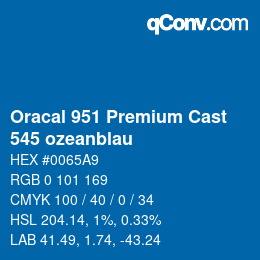 カラーコード: Oracal 951 Premium Cast - 545 ozeanblau | qconv.com