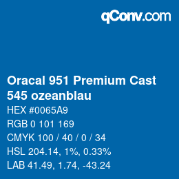 カラーコード: Oracal 951 Premium Cast - 545 ozeanblau | qconv.com