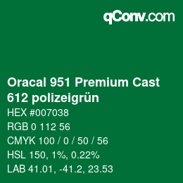 Código de color: Oracal 951 Premium Cast - 612 polizeigrün | qconv.com