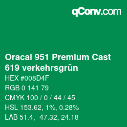 Farbcode: Oracal 951 Premium Cast - 619 verkehrsgrün | qconv.com