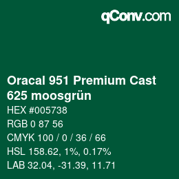 カラーコード: Oracal 951 Premium Cast - 625 moosgrün | qconv.com