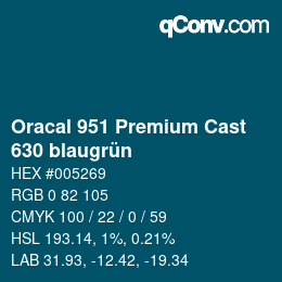 Farbcode: Oracal 951 Premium Cast - 630 blaugrün | qconv.com