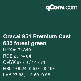 Código de color: Oracal 951 Premium Cast - 635 forest green | qconv.com