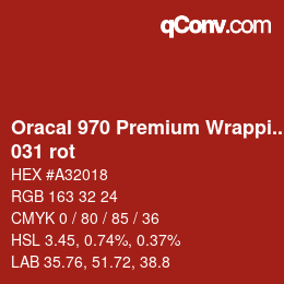 Código de color: Oracal 970 Premium Wrapping Cast - 031 rot | qconv.com