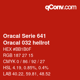 Farbcode: Oracal Serie 641 - Oracal 032 hellrot | qconv.com