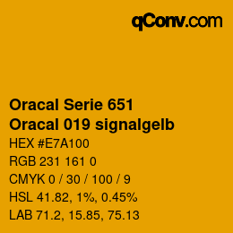 Código de color: Oracal Serie 651 - Oracal 019 signalgelb | qconv.com