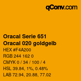 Farbcode: Oracal Serie 651 - Oracal 020 goldgelb | qconv.com