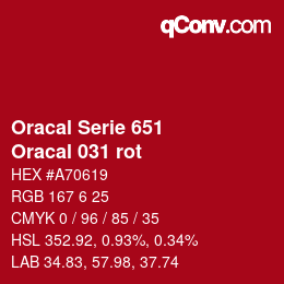 Farbcode: Oracal Serie 651 - Oracal 031 rot | qconv.com