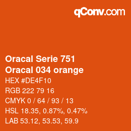 Farbcode: Oracal Serie 751 - Oracal 034 orange | qconv.com