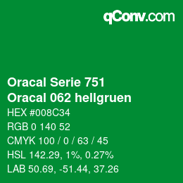 Farbcode: Oracal Serie 751 - Oracal 062 hellgruen | qconv.com