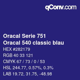 Farbcode: Oracal Serie 751 - Oracal 540 classic blau | qconv.com