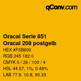 カラーコード: Oracal Serie 851 - Oracal 208 postgelb | qconv.com