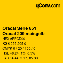 カラーコード: Oracal Serie 851 - Oracal 209 maisgelb | qconv.com