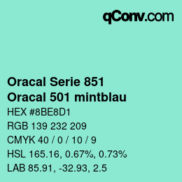 カラーコード: Oracal Serie 851 - Oracal 501 mintblau | qconv.com