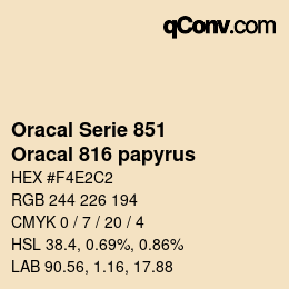 Farbcode: Oracal Serie 851 - Oracal 816 papyrus | qconv.com