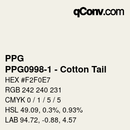 カラーコード: PPG - PPG0998-1 - Cotton Tail | qconv.com