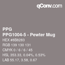 カラーコード: PPG - PPG1004-5 - Pewter Mug | qconv.com