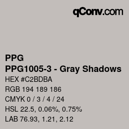 Farbcode: PPG - PPG1005-3 - Gray Shadows | qconv.com