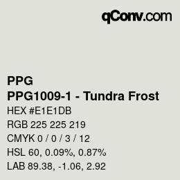 カラーコード: PPG - PPG1009-1 - Tundra Frost | qconv.com