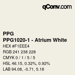 Color code: PPG - PPG1020-1 - Atrium White | qconv.com